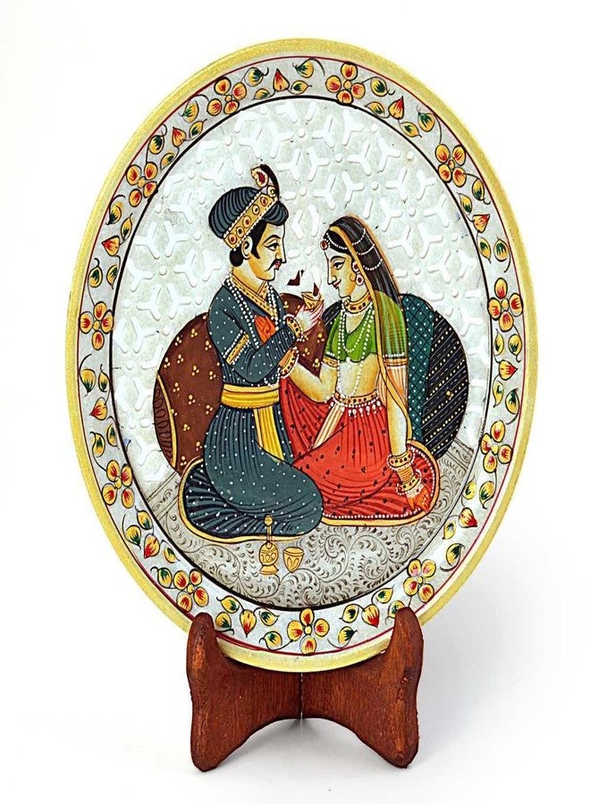 Little India طبق ليتل إنديا أكبر جودا مطلي بالذهب والميناكاري الرخامي (398، أبيض) - Image 1